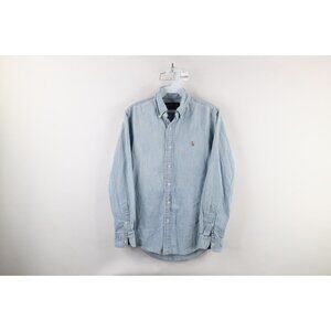 Vintage Ralph Lauren Mens Small Slim Fit Faded Chambray Denim Button Down Shirt